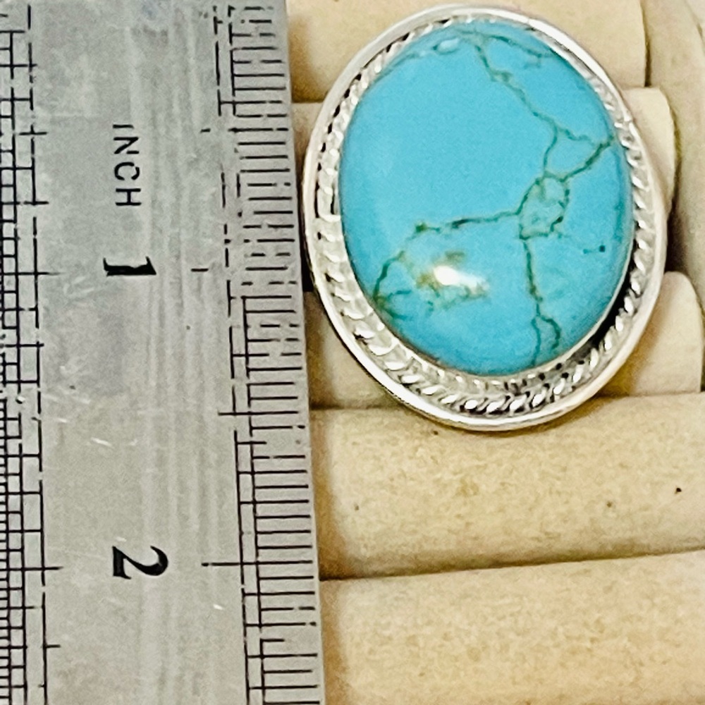 Southwest Sterling Silver Big Turquoise Ring Sz 10 20 G - Picture 7 of 9
